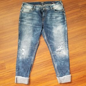 Silver distressed and cropped "Girlfriend" jeans